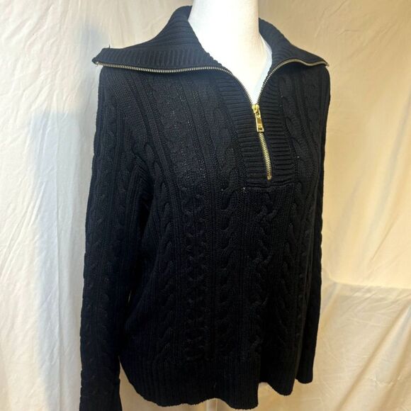 Ralph Lauren Black Half Zip Knitted Sweater Long Sleeve Collared Womens Vintage - Picture 3 of 8
